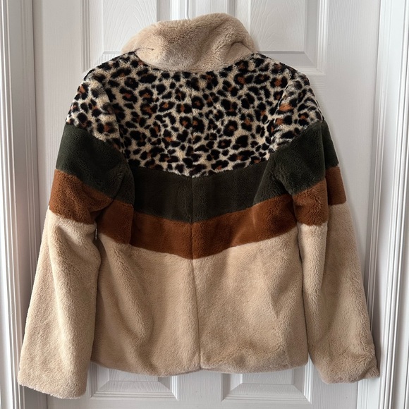 Altard State Leopard Colorblock Sherpa Jacket | Size Small | Cozy Zip-Up - Picture 2 of 4